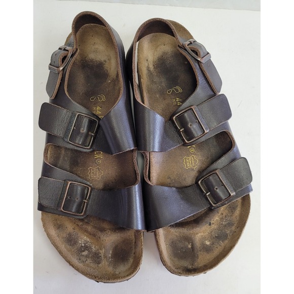 Birkenstock Men\'s Milano Leather Strappy Sandal Heel Strap Brown Buckle 44 US 11 main image 9